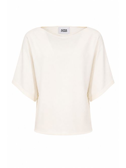 Maglia in viscosa con scollo a barca Latte Alpha Studio | AD-6251C2003